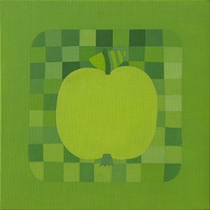 Paveikslas ant drobės "Žali obuoliai"Dailininkė Asta Keraitienė 2017. Drobė, aliejus, 110x30 cm. Paveikslo triptikas.